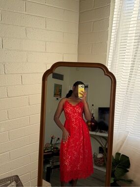 H&M Red Lace Midi Dress